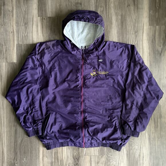 Vintage East Carolina University Jacket Size XXL Zip Up 1990s Purple Hooded - Picture 1 of 4